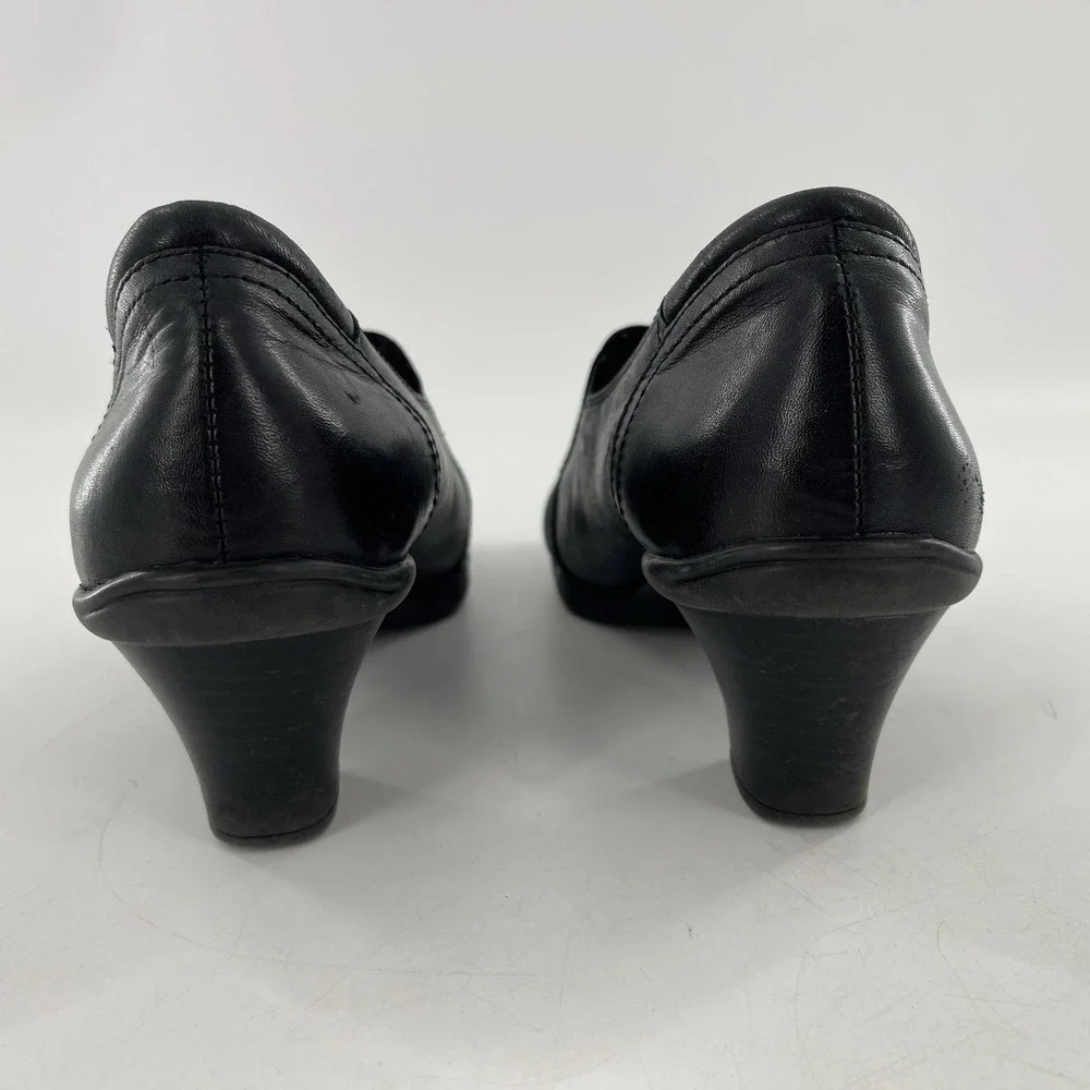 G H Bass & Co Leather Pump Low Chunky Heel Womens 9 M Black Kitten Ruched Tenley